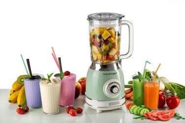 Vintage Ariete 583 Glass Mixer, Retro Multi-Function Blender with 4 Blades, 4 Speeds + Pulse Function, Ice-Crusher Function, 1.5 Liter Capacity, 1000W, Green Green Single