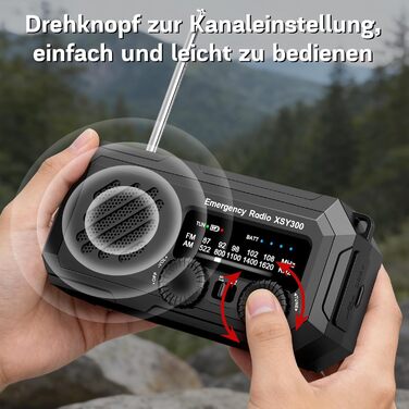 Радіо Milfech сонячне з ручним заводом, AM/FM, 2000mAh, ліхтарик LED, SOS-сигнал, для кемпінгу та надзвичайних ситуацій, чорне