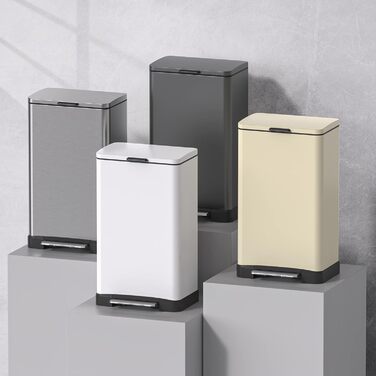 Смітник на 50 літрів з контейнером, повільно закривається, захист від відбитків пальців, велика нержавіюча сталь, кухонний смітник прямокутної форми, для дому та офісу, сірий, 50L