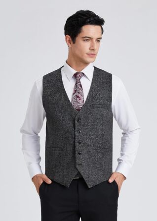 HISDERN Жилет чоловічий для весілля та офіційних заходів, класичний, ретро, бавовна, однотонний, елегантний, бізнес, XS-4XL, сірий