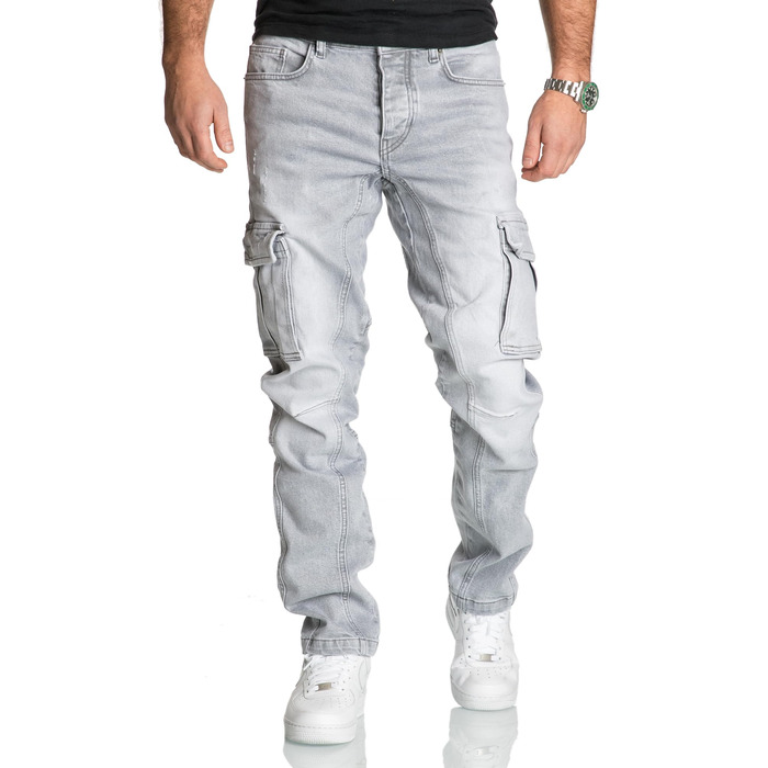 Чоловічі джинси Cargo Regular Slim Destroyed R7977 (40W/34L, Сірі) - Класичні вузькі джинси карго