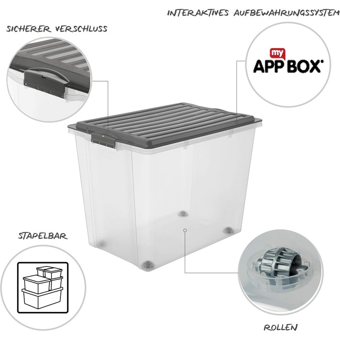 Rotho Compact 3-Piece Storage Box Set, 70L with Lid and Wheels