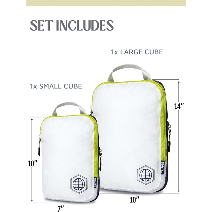 Набір кубиків для пакування TRIPPED: легкі, міцні, з двома блискавками, 2 шт. (білий, зелений)