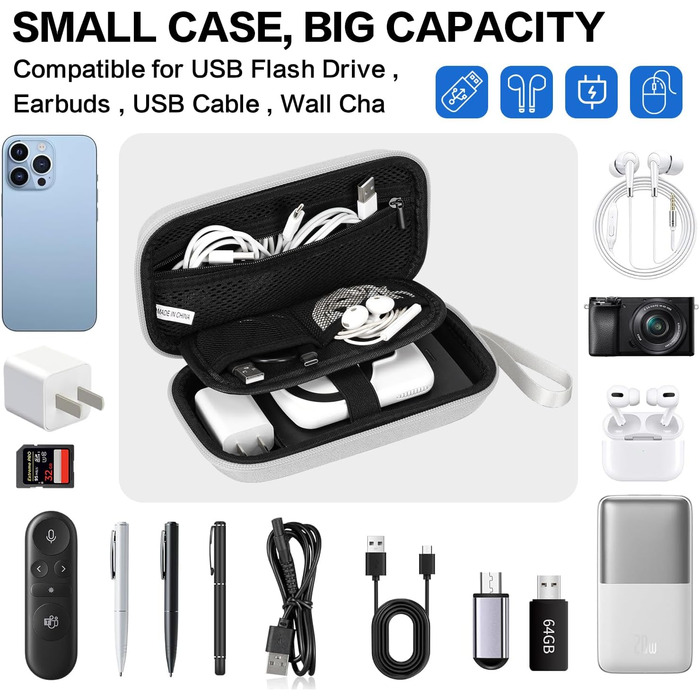 Органайзер для кабелів Teskyer, водонепроникний, жорсткий корпус, сірий, 8,5 x 17,5 x 6 см