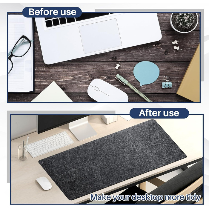 Килимок для миші та клавіатури Panelee 80x30 см, повстяний, антиковзкий, сірий. Захисний килимок для столу в офіс/дім