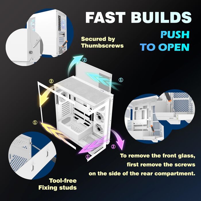 Ігровий корпус для ПК ANSAITE ATX Mid-Tower, 6 ARGB PWM вентиляторів, панорамне загартоване скло, підтримка радіатора 360мм, USB Type-C, Чорний