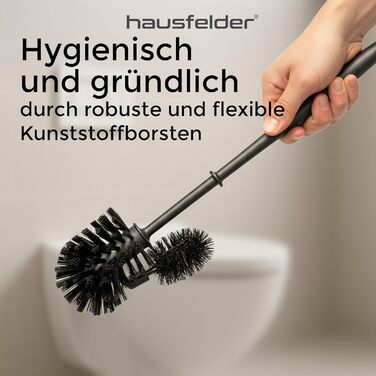 Торгова щітка для унітазу Hausfelder з очищувачем краю, чорна – щітка для прибирання під обідком унітазу з тримачем та 2 запасними щітками, стабільний набір для унітазу з щіткою для краю