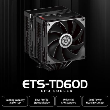Система охолодження CPU ENERMAX ETS-T60D з 2 вентиляторами 120mm PWM, гідравлічним підшипником та 4 тепловими трубами (6mm), підтримка TDP 200W+, AM5/AM4/LGA1851/1700/115x