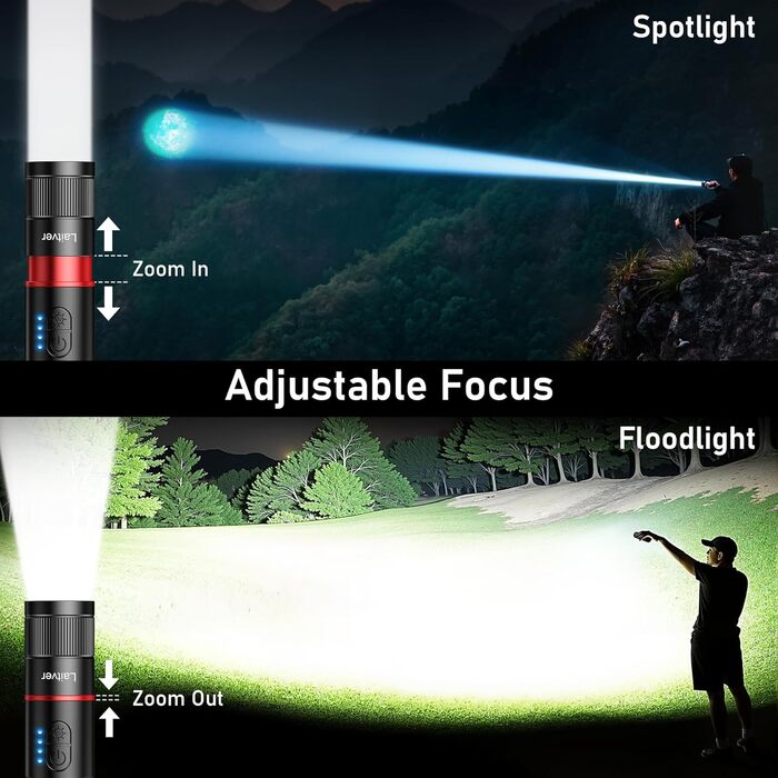 Ліхтар LED/UV перезарядна 2-в-1, Laitver 2000L, 395nm, чорний ліхтар, 6 режимів, збільшення, вологостійкий, для освітлення та виявлення сечі тварин