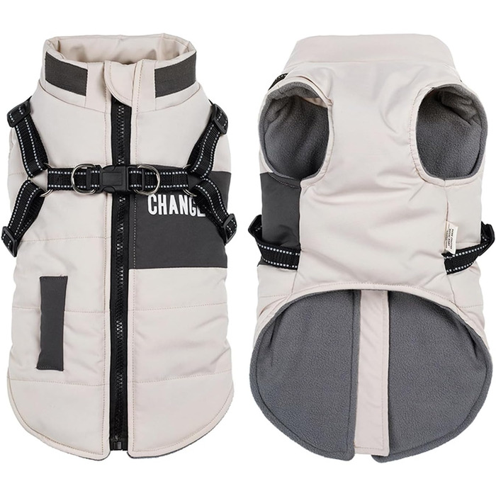 Osleidy Dog Winter Coats, Warm Dog Coats Reflective Dog Clothing Waterproof Puppy Vest for Cold Weather with Dog Harness for Small Medium Dogs (White, M)