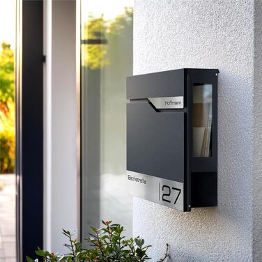 Поштовий ящик Metzler® з газетницею та індивідуальним написом з нержавіючої сталі V2A, антрацит Ral 7016. Гарантія 10 років, сучасний дизайн, стійкий до корозії.