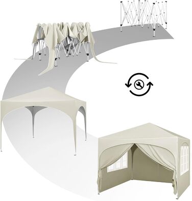 WOLTU Gazebo, Folding Gazebo 3x3 m, with 4 Side Walls, Party Tent Waterproof UV Protection 50+, Adjustable Height Garden Gazebo, with Carry Bag, for Outdoor Garden Camping (Beige)
