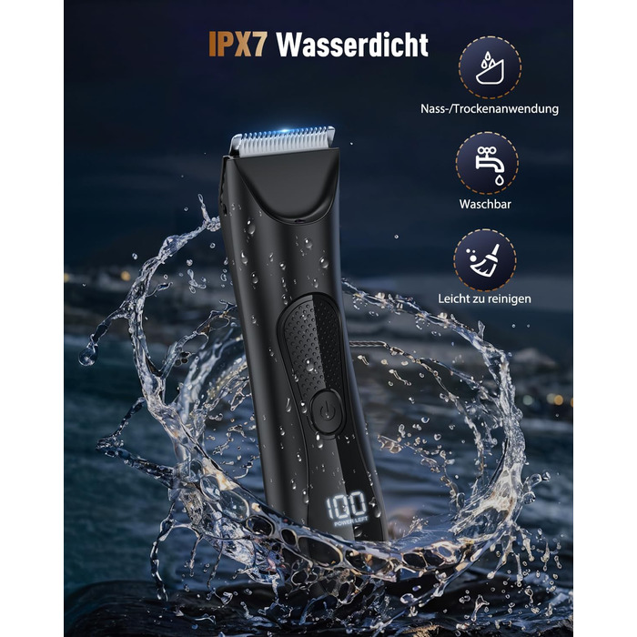 Електричний триммер для чоловіків 3-в-1 Intimrasierer: для носа, обличчя, тіла. Вологостійкий (IPX7), з зарядною станцією. Чорний