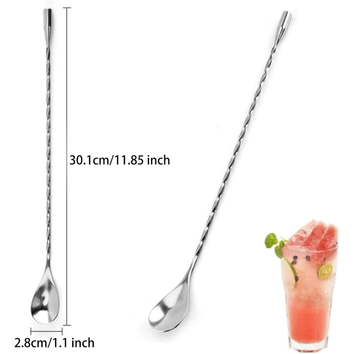 Набір з 4 коктейльних ложок Barlöffel з нержавіючої сталі 304, 30 см, сріблястого кольору, для барменів та дому