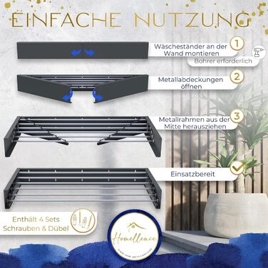 Настінна сушарка для білизни Homellence - висувна, 3.50м, білий/антрацит