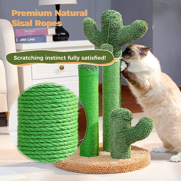 Kratzbaum Kaktus, creative cat tree design, 3-post set, green, - 42 * 68.5cm, AY405-HZ--66GN-B (L, Brown)