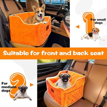 Автокрісло для собак - підняття для собак малого та середнього розміру (до 15,9 кг), знімний, миючий, з кишенями, оранжевий, універсальний розмір