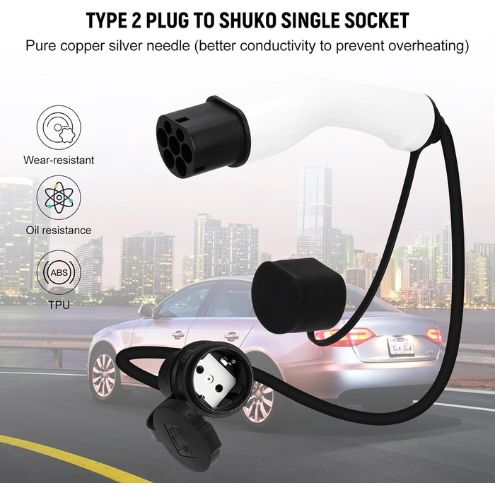 Адаптер зарядного пристрою для електромобіля, тип 2, кабель Schuko 3.5kW 16A, 0.5м, 250V, водо- та пилонепроникний