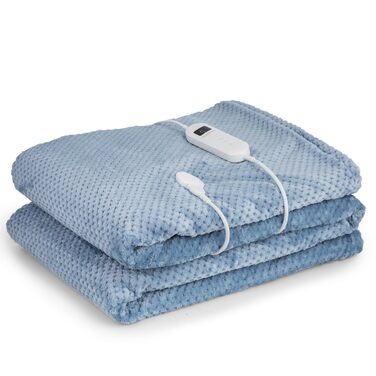 Електрична ковдра Klarstein XXL, 120W, 200x180 см, блакитна. Тепла ковдра для ліжка, дивана та кемпінгу. Енергозберігаюча, пральна, з автовимкненням.