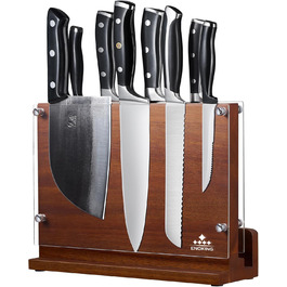 ENOKING Premium Plus Knife Block Magnetic, Magnetic Knife Block with Protection, High-Quality Magnetic Knife Holder, Acacia Wood Cutting Board with Double-Sided Strong Magnet for up to 14 Knives