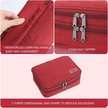 Органайзер для кабелів AiQInu: універсальна дорожня сумка-кубик для кабелів, 3-шаровий водонепроникний органайзер для зарядних кабелів, Powerbank, USB-накопичувачів, SD-карт (червоний)