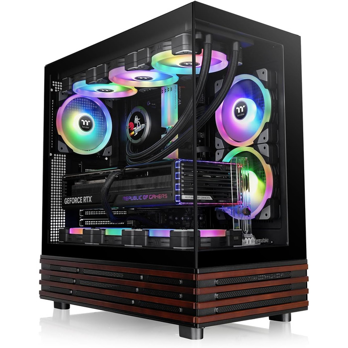 Thermaltake View 270 Plus WS TG ARGB: Корпус ПК Midi-Tower з темперованим склом, деревом, 3 вентилятори ARGB, USB-C, підтримка радіатора 360мм, чорний