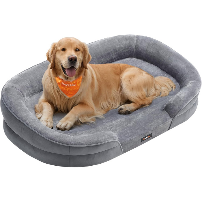 Ліжко для собак Feandrea, ортопедичне, велике, 106x76x18 см, водонепроникне, знімний чохол, сіре