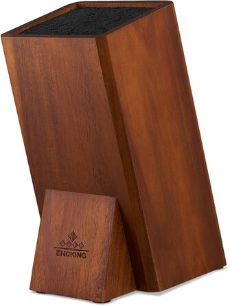 ENOKING Knife Block without Knives, Acacia Wood Knife Block, Knife Holder with Removable Plastic Bristles, Universal Wood Knife Block for the Kitchen Counter