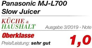 Panasonic Slow Juicer MJ-L700KXE, electric fruit press, juicing whole fruits and vegetables, 75mm opening, sleek design, safe and practical, Black, Matte Black Single