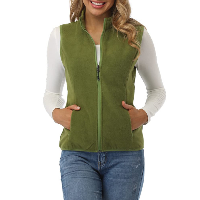 Жіноча флісова жилетка Fuinloth, легка, без рукавів, зі стійким коміром та кишенями на блискавці, XL, армійний зелений
