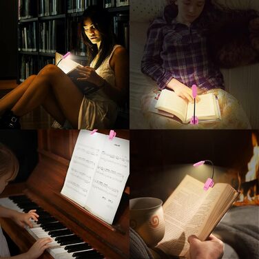 Ліхтарик для читання BIGMONAT з кліпсою, USB, 6 LED, 3 режими яскравості, гнучкий, рожевий