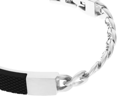 Чоловічий браслет Fossil з нержавіючої сталі або шкіри з застібкою-метеликом. Срібний та чорний колір.