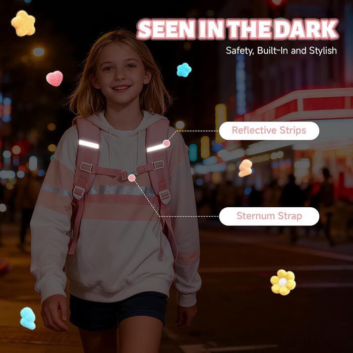 Шкільний рюкзак для дівчаток-підлітків, рожевий, з помпоном, тролей-петлею та світловідбивачами. Великий рюкзак для школи та подорожей, 3-7 клас, водонепроникний