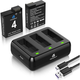 Набір акумуляторів та зарядного пристрою Homesuit для DJI Osmo Action 4/3: 2x акумулятор 1800mAh, Dual USB LED Charger