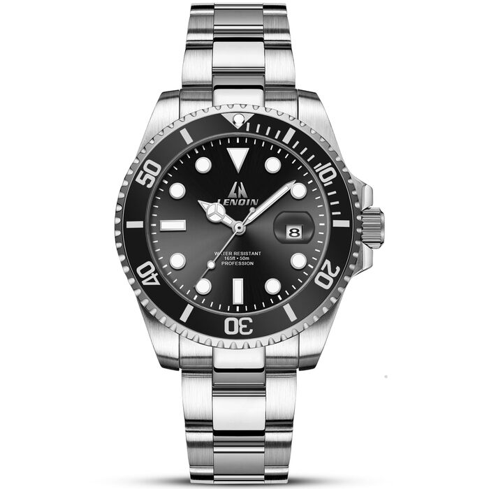Годинник чоловічий LENQIN з нержавіючої сталі, водонепроникні, аналогові, кварцові, з датою, світні, модні, повсякденні годинники для чоловіків, срібно-чорний