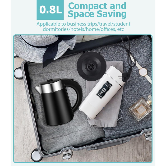Електричний чайник-термос Hixava 800 мл для кемпінгу та подорожей. Швидкий нагрів, нержавіюча сталь