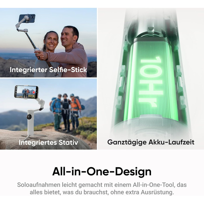 Insta360 Flow 2 сірий – стабілізатор для смартфонів, з функцією AI-трекінгу, вбудований штатив/селфі-стік, пульт дистанційного керування, для iPhone/Android, для подорожей