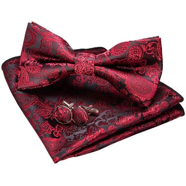 Набір краватки, кишенькового хустинки та запонок JEMYGINS Paisley для чоловіків, темно-червоний