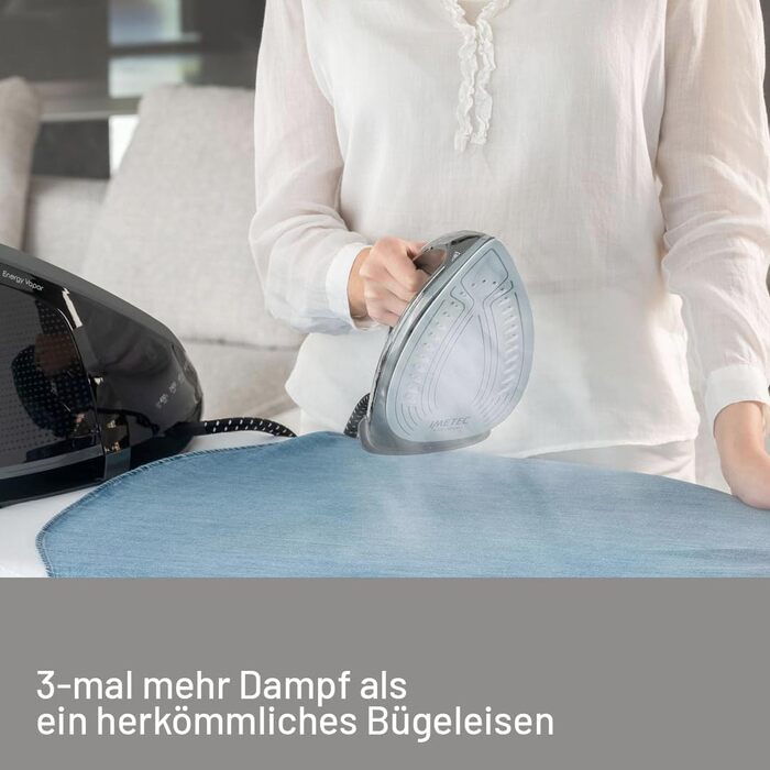 Праска з парогенератором Imetec Rapidvapor Plus: швидкий нагрів (1 хв), резервуар 1.2 л, підошва Fluid Ceramic, 300 г/хв, 5.5 бар