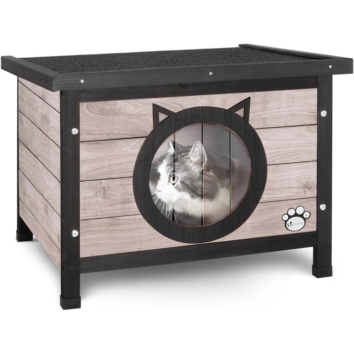 Будиночок для котів Vounot® з асфальтовим дахом, вулиця, 57 x 45 x 43 см (Сірий)