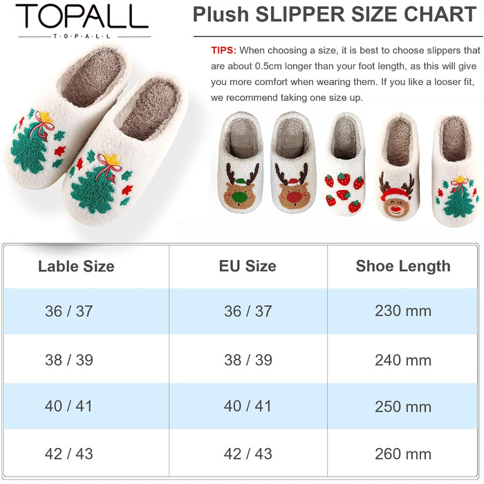 Тапочки додому TOPALL для жінок, теплі, м'які, зимові, пухнасті, антиковзні (3 Xmastree, 36/37 EU)