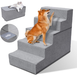 Myiosus Dog Stairs for Small Dogs, 2 Steps Pet Stairs, Waterproof Dog Steps made of Sponge, Non-Slip Dog Ramp for Sofa Bed, Dog Stairs with Washable Cover, Portable Cat Stairs (Removable 5-Step Dog Stairs, Grey)