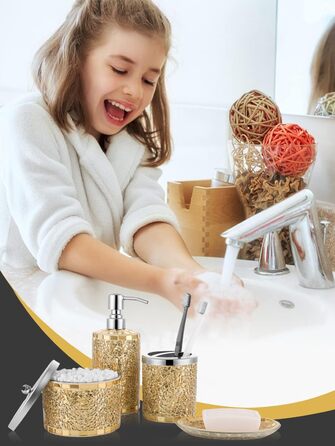 Набір аксесуарів для ванної кімнати, 4 шт., золотий, з дозатором мила, скляницями для ватних паличок, тримачем для зубних щіток та мильничкою