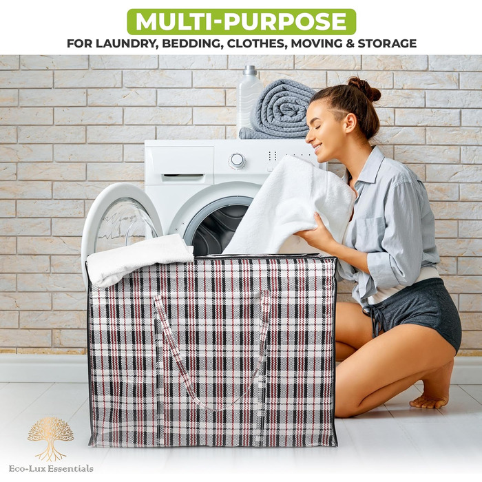 Pro-Lux Extra Large Laundry Storage Bags, Shopping Bags, Strong, Durable, XXL Moving Bags with Zipper and Handles, Reusable, 8 Pack