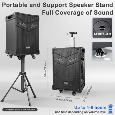 Портативна караоке система GTSK10-3 з Bluetooth, 2 мікрофонами та 10” сабвуфером для дому та вечірок