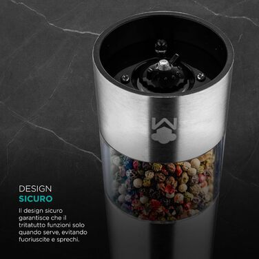 Електрична млин для перцю MasterPRO Foodies Collection, нержавіюча сталь 5.6x22 см, 2 відділення, безпечний дизайн