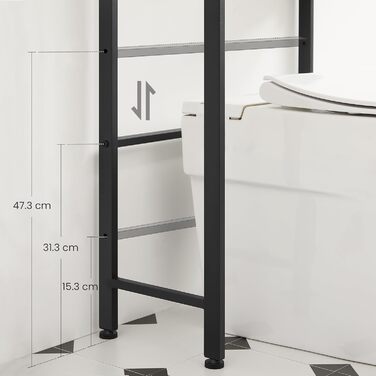 VASAGLE Toilet Shelf, 3 Tiers, Bathroom Shelf, Space-Saving, Easy to Assemble, for Laundry Room, Industrial Style, Rustic Brown and Black, BTS002B01