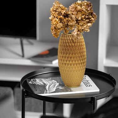 Декоративна ваза для квітів, блакитно-золота, з діамантовим візерунком, широкою основою та вузьким горлом. Ідеально для декору вітальні, їдальні, коридору, спальні. Чудовий подарунок на новосілля