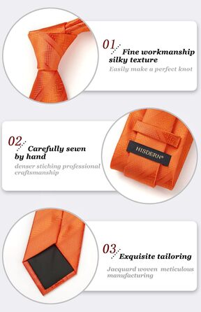 HISDERN Комплект краватки та нагрудного хустинки в смужку (Помаранчевий) для чоловіків