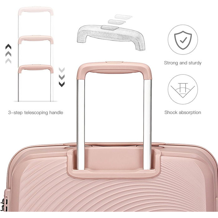 Набір валіз British Traveller: рожевий, з TSA-замком, 3 шт. (100% PP)
